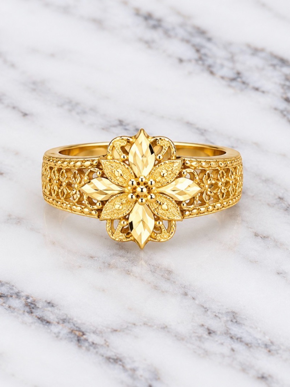 New-Gold Tone Floral Filigree Fashion Ring - Women Jewelry